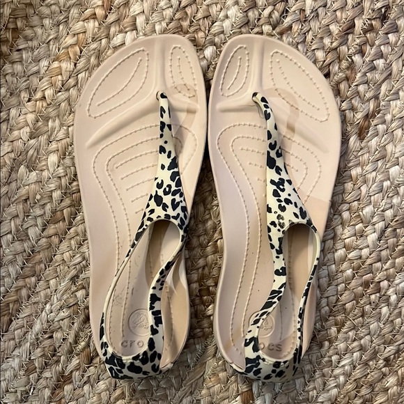 CROCS Shoes - CROCS Cream and Black Sandals with Animal Print